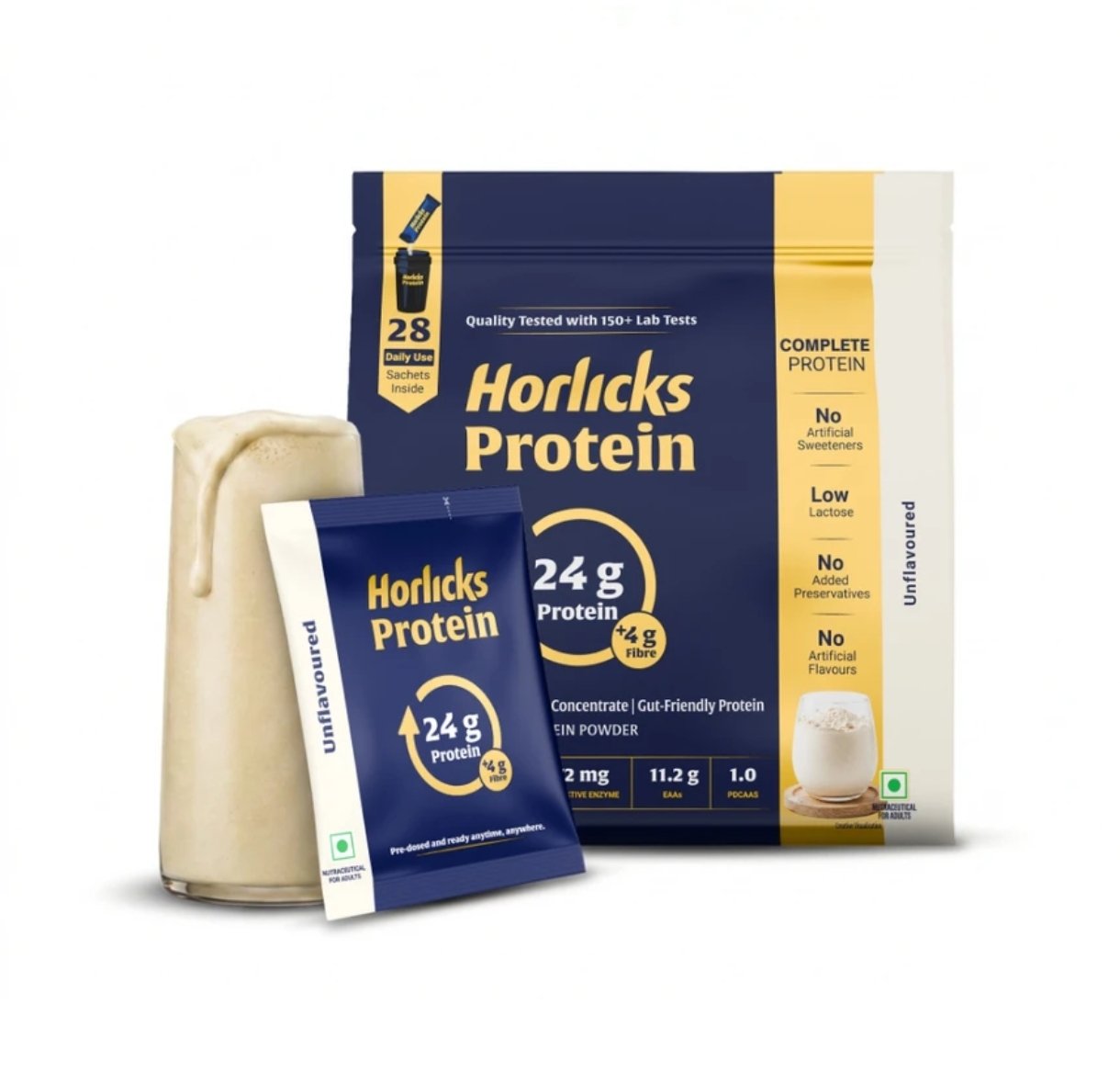 Horlicks Unflavoured Protein Powder 1kg (Plain) | Fermented Yeast Isolate & Whey Blend | 24g Protein, 4g Prebiotic Fibre & Digestive Enzymes | Gut Friendly & Low Lactose