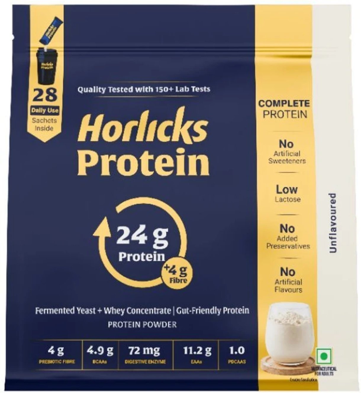 Horlicks Unflavoured Protein Powder 1kg (Plain) | Fermented Yeast Isolate & Whey Blend | 24g Protein, 4g Prebiotic Fibre & Digestive Enzymes | Gut Friendly & Low Lactose photo 2