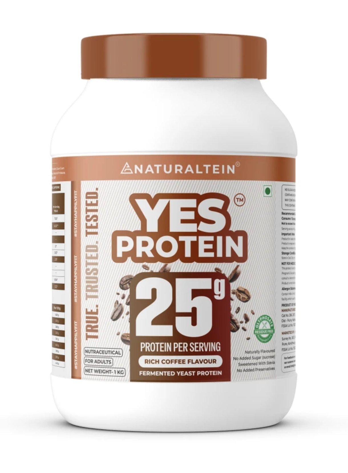 NATURALTEIN Fermented Yeast Protein Powder | 25g Protein Per Scoop | Vegan Plant Protein Plant-Based Protein (1 kg, coffee)