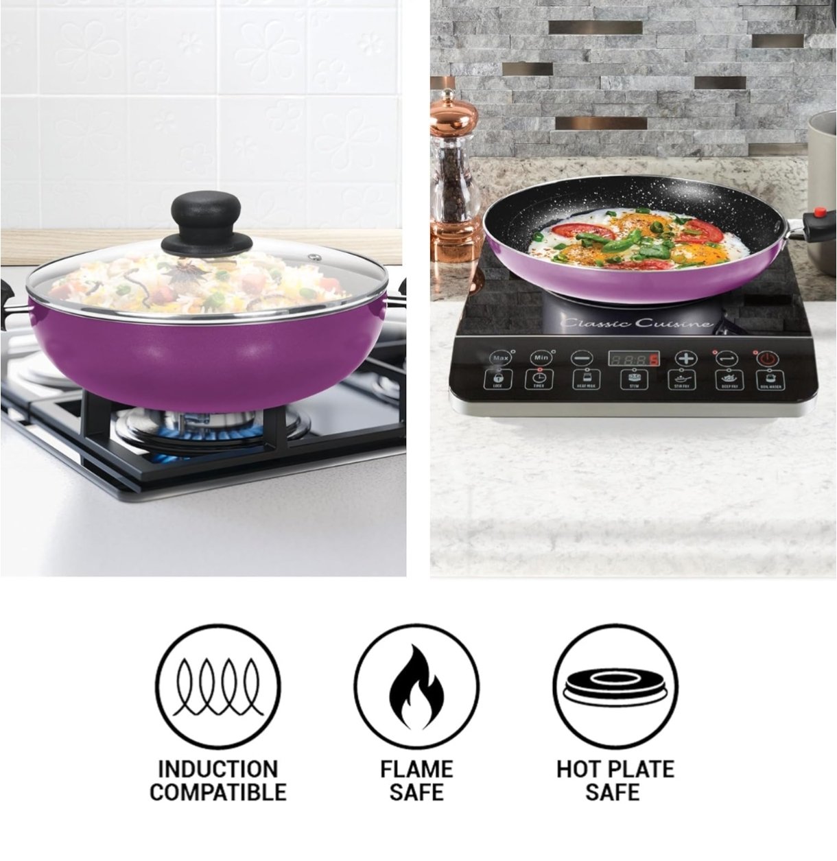 Milton Pro Cook Induction Cookware & Gas Stove Friendly Kitchen Jewel 7 Pc Non Stick Cookware Set | Fry Pan | Kadhai with Glass Lid | Dosa Tawa | Durable 5-Layer Non Stick Coating | Dark Purple photo 3
