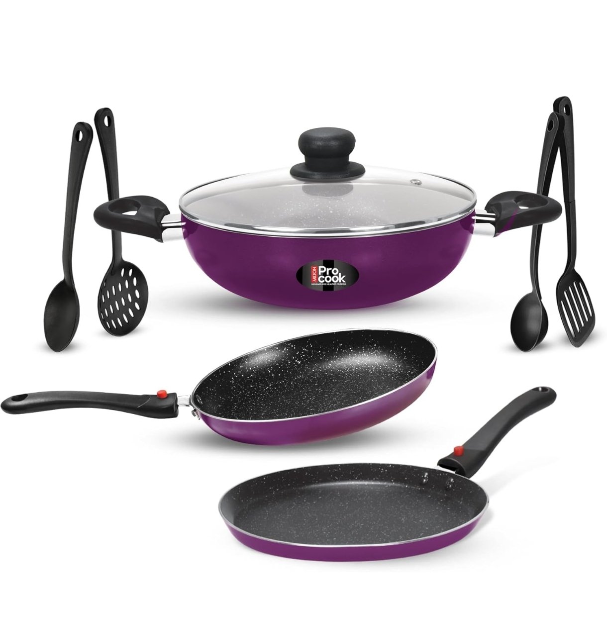 Milton Pro Cook Induction Cookware & Gas Stove Friendly Kitchen Jewel 7 Pc Non Stick Cookware Set | Fry Pan | Kadhai with Glass Lid | Dosa Tawa | Durable 5-Layer Non Stick Coating | Dark Purple photo 7