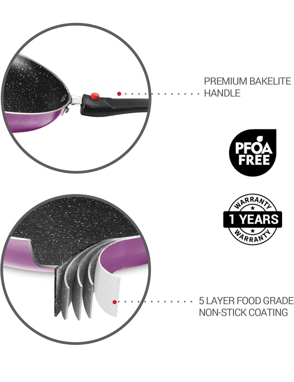 Milton Pro Cook Induction Cookware & Gas Stove Friendly Kitchen Jewel 7 Pc Non Stick Cookware Set | Fry Pan | Kadhai with Glass Lid | Dosa Tawa | Durable 5-Layer Non Stick Coating | Dark Purple photo 5