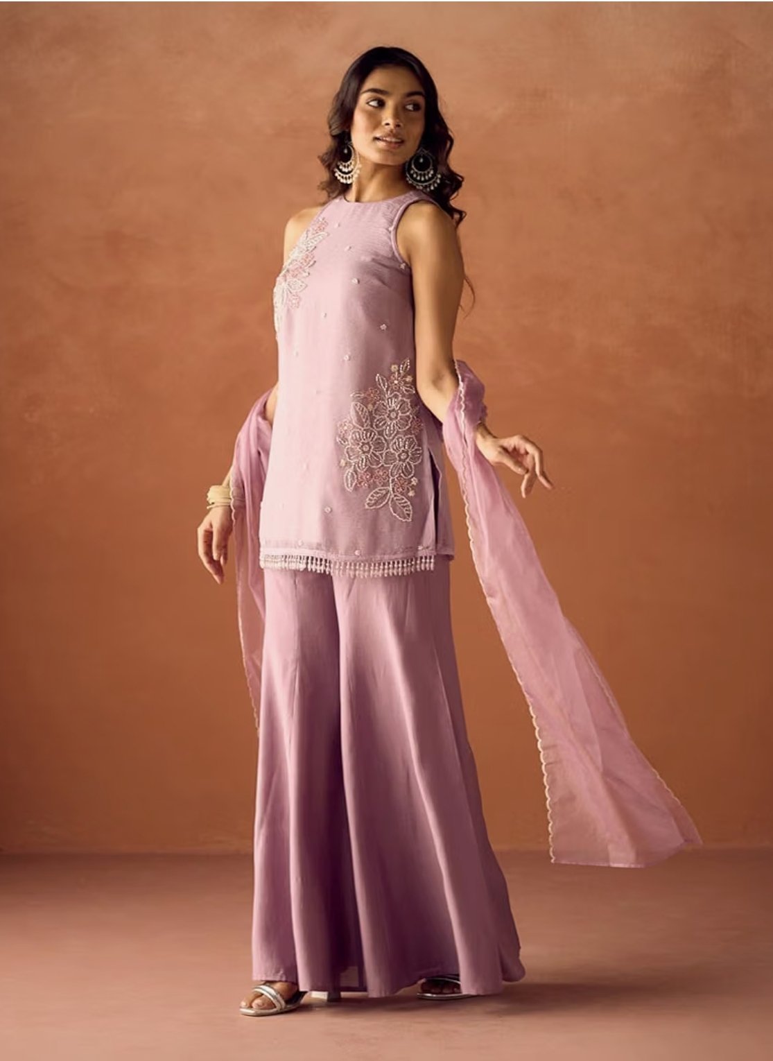 FIORRA Women Lavender Crush Organza Hand-Worked Straight Kurta Set with Dupatta photo 2