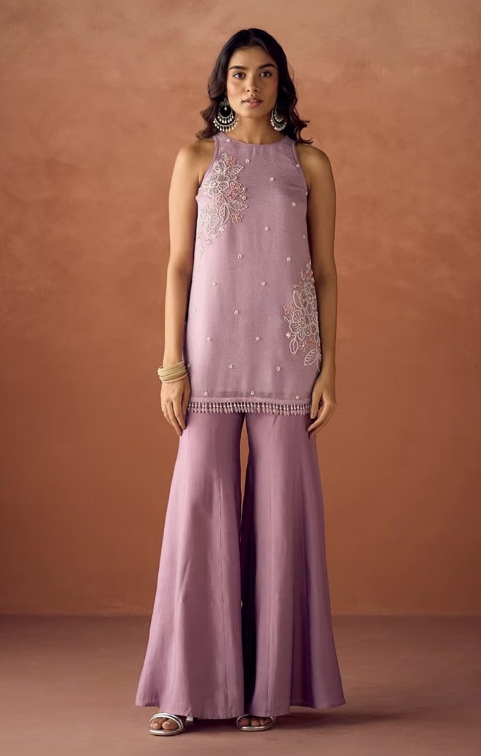 FIORRA Women Lavender Crush Organza Hand-Worked Straight Kurta Set with Dupatta photo 3