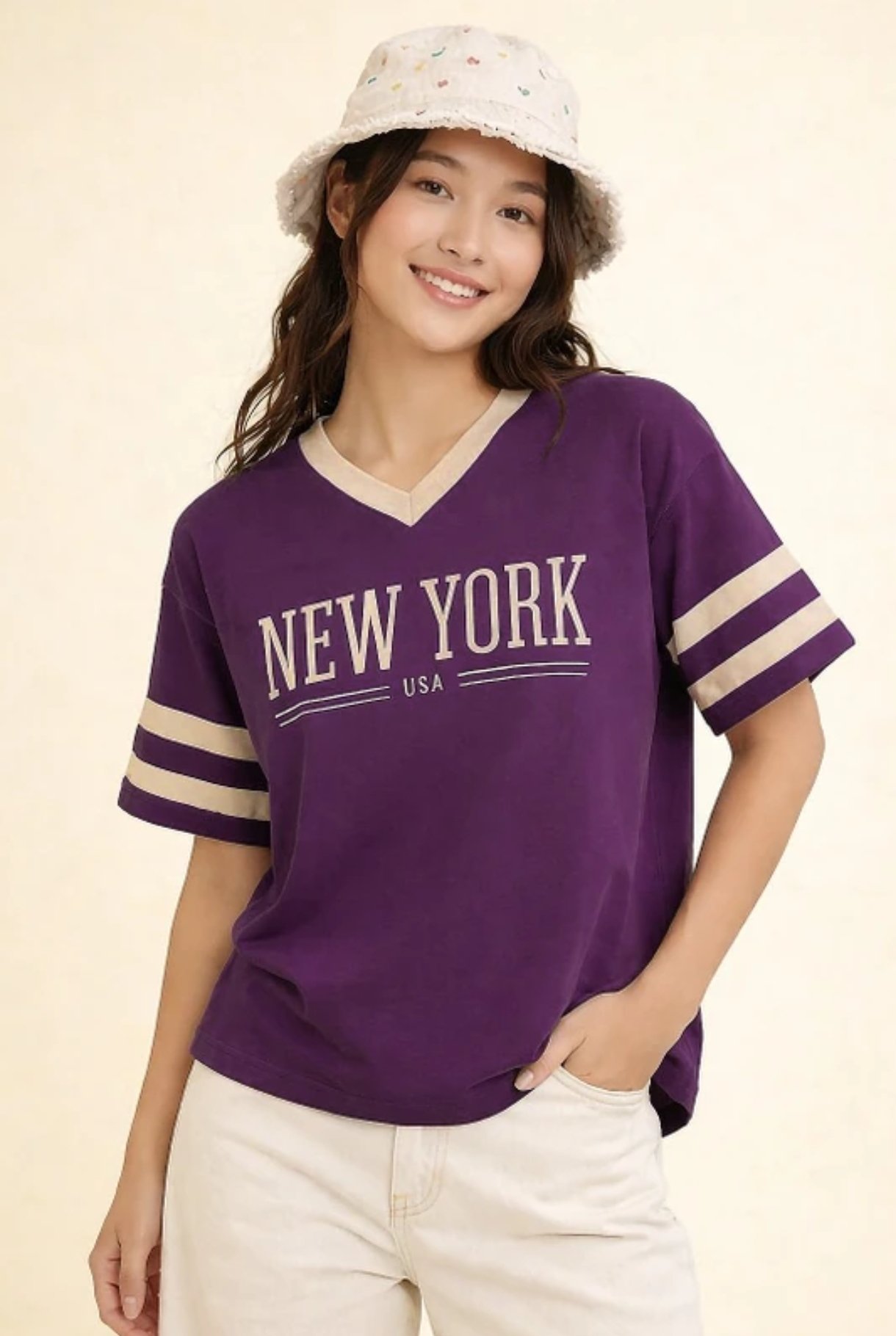 Women Printed V Neck Pure Cotton Purple T-Shirt on Flipkart