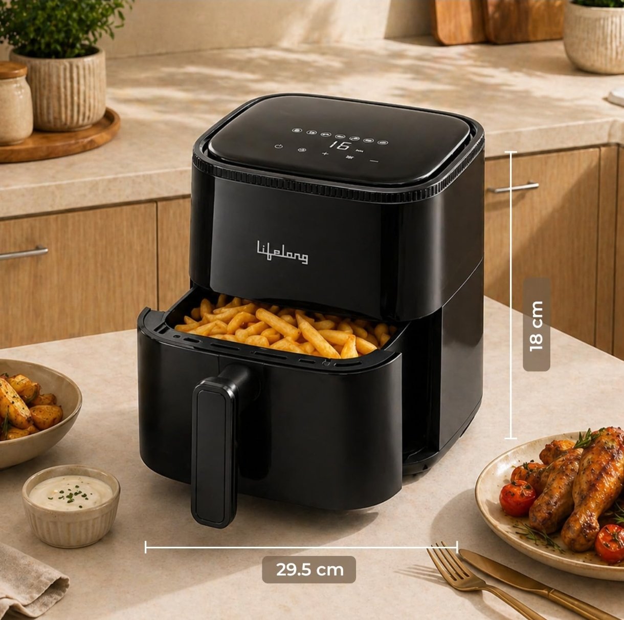 Lifelong 4.2L Digital Air Fryer |1200W Quick Heating, 7 Preset Menus| Detachable Handle, Touch Panel, Non-Stick Basket | 360° Rapid Air Technology Use Little to No Oil, Frying, Grill, Baking, Roasting photo 3