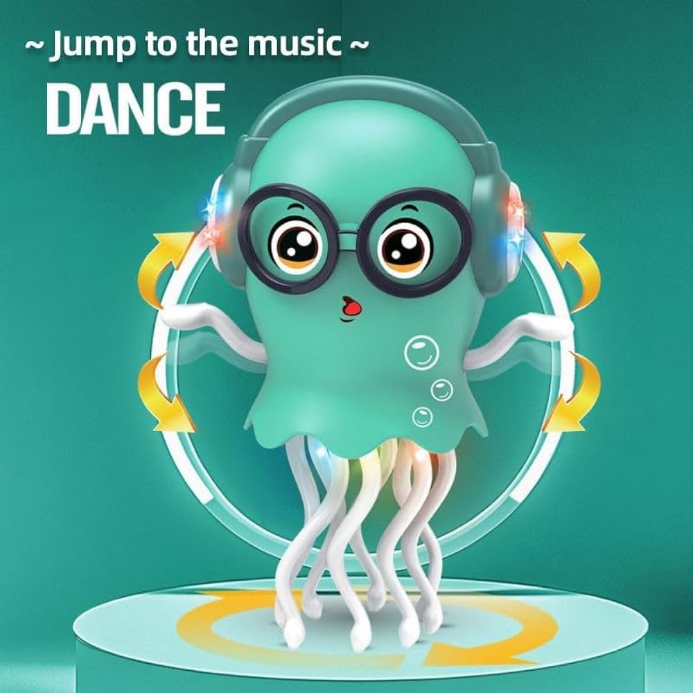 Dancing Jellyfish Musical Toy for Kids with LED Lights, Bump & Go 360° Rotating Crawling Octopus Toy with Twisting Tentacles, Interactive Music Toy for Babies, Toddlers, Boys & Girls photo 2