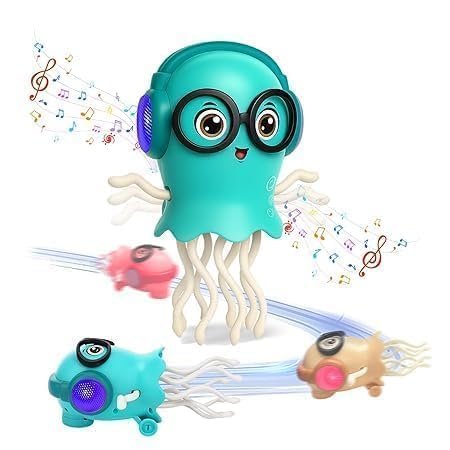 Dancing Jellyfish Musical Toy for Kids with LED Lights, Bump & Go 360° Rotating Crawling Octopus Toy with Twisting Tentacles, Interactive Music Toy for Babies, Toddlers, Boys & Girls photo 3
