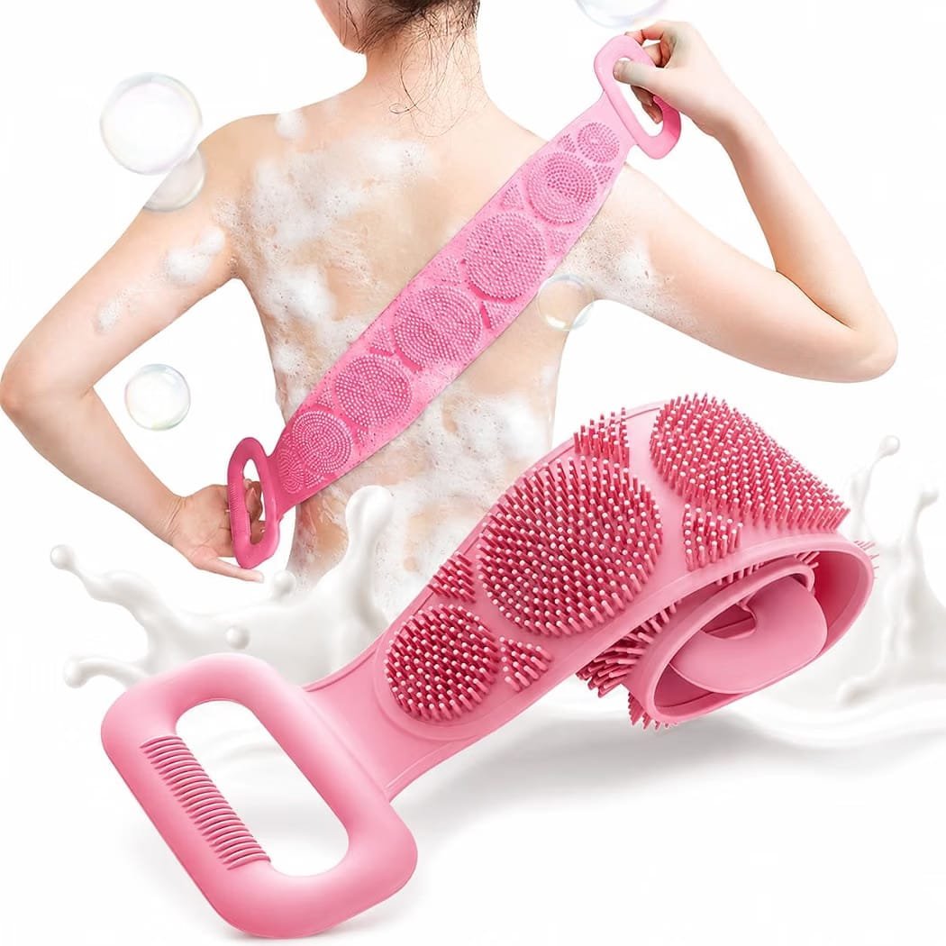 Dual-Sided Silicone Body Scrubber | Back Scrubber for Shower | Exfoliating Skin Brush for Men & Women | Deep Cleaning Bath Massager | Soft Bristles | Long Handle | Improves Circulation