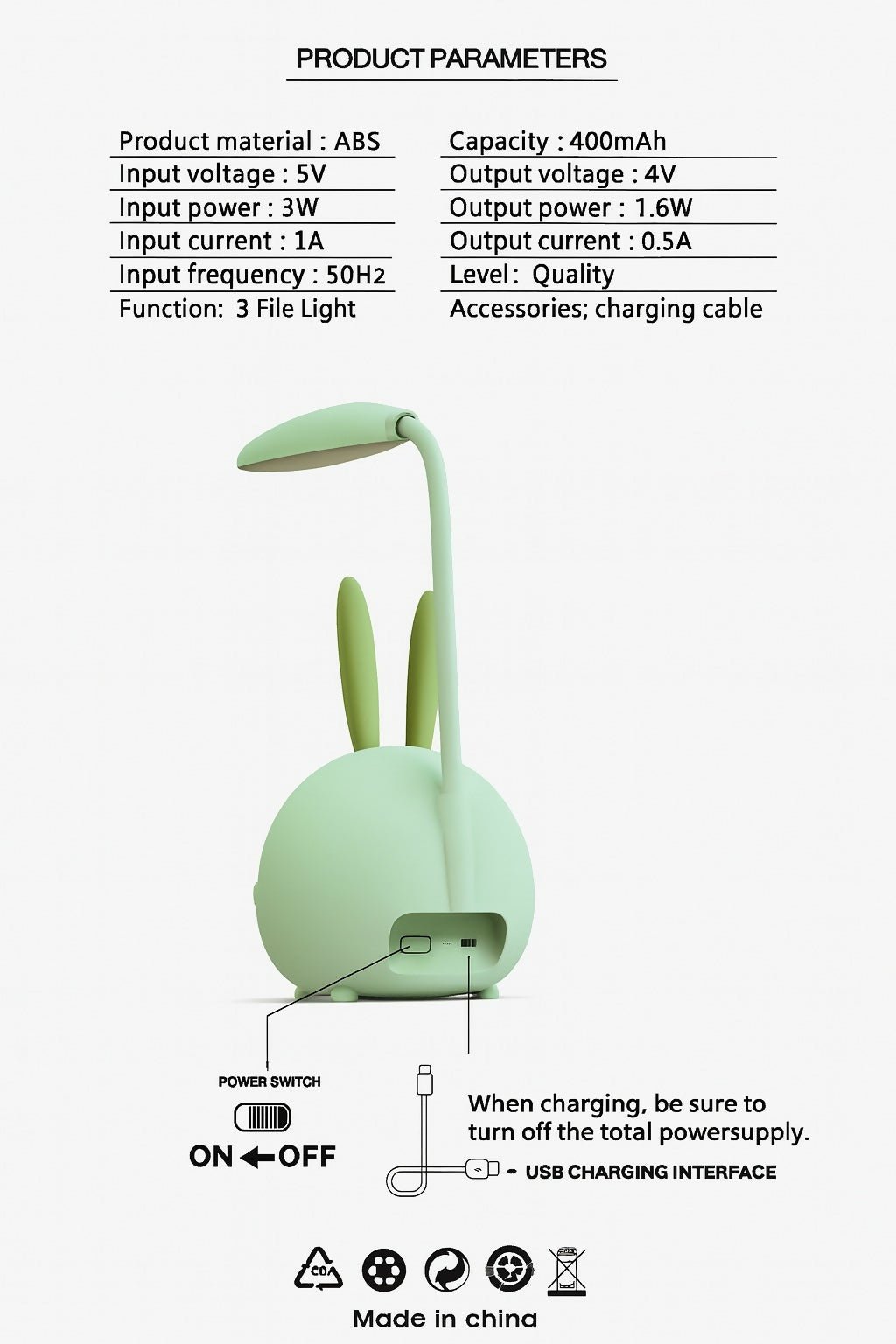 Cute Bunny LED Desk Lamp with Night Light, Flexible Neck for Kids (Color may vary, 1 PC) photo 7