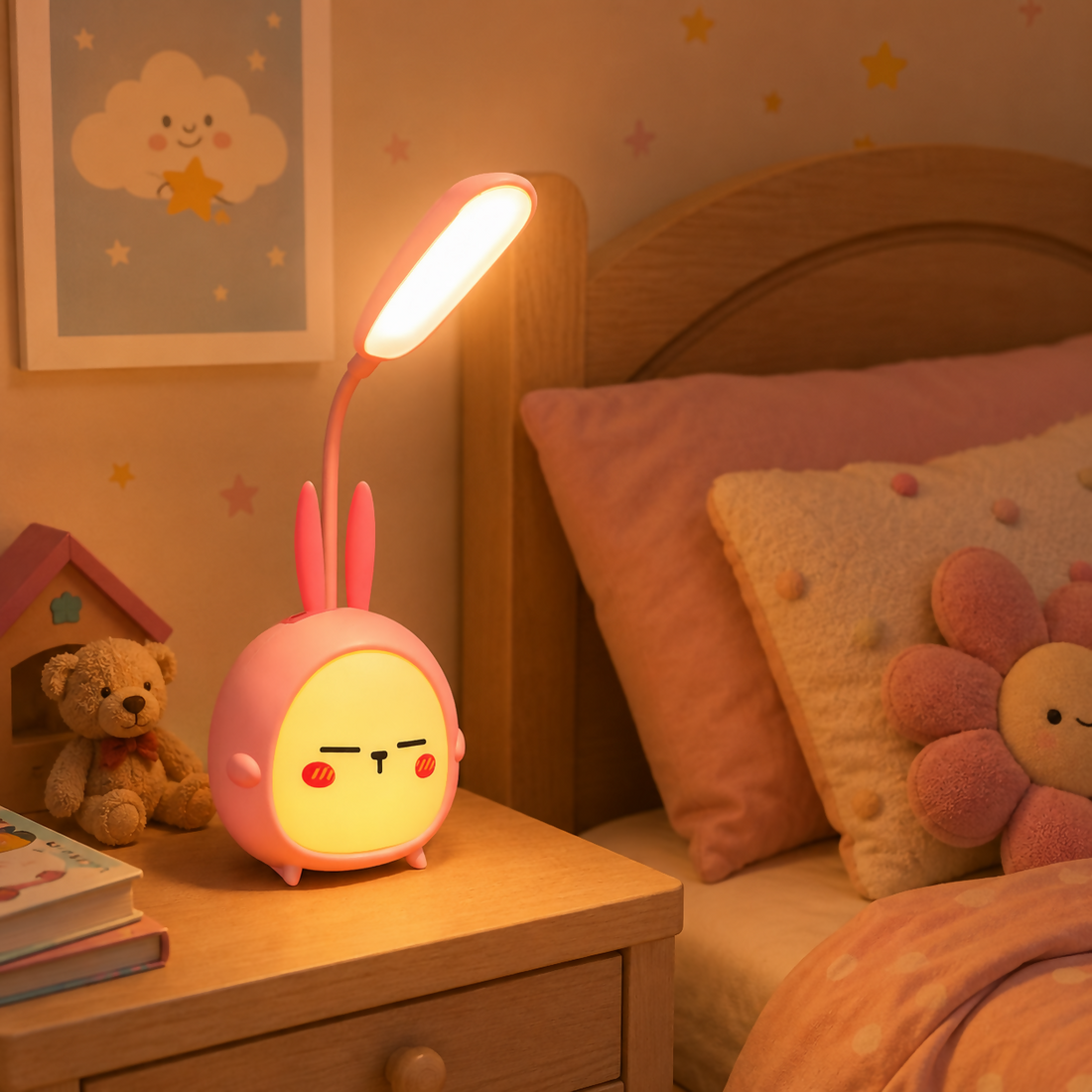 Cute Bunny LED Desk Lamp with Night Light, Flexible Neck for Kids (Color may vary, 1 PC) photo 3