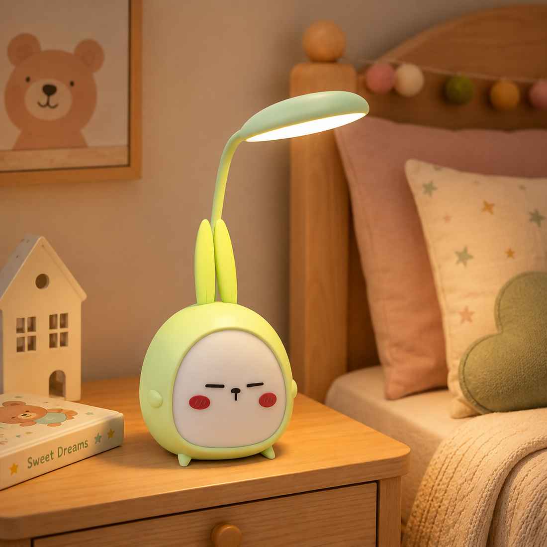 Cute Bunny LED Desk Lamp with Night Light, Flexible Neck for Kids (Color may vary, 1 PC) photo 2