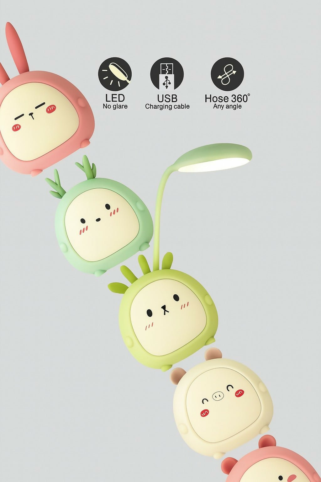 Cute Bunny LED Desk Lamp with Night Light, Flexible Neck for Kids (Color may vary, 1 PC) photo 5