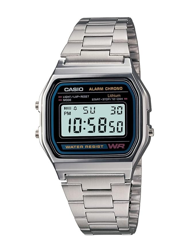 Casio Vintage A-158WA-1Q Digital Grey Dial Unisex Watch Silver Metal Strap (D011)